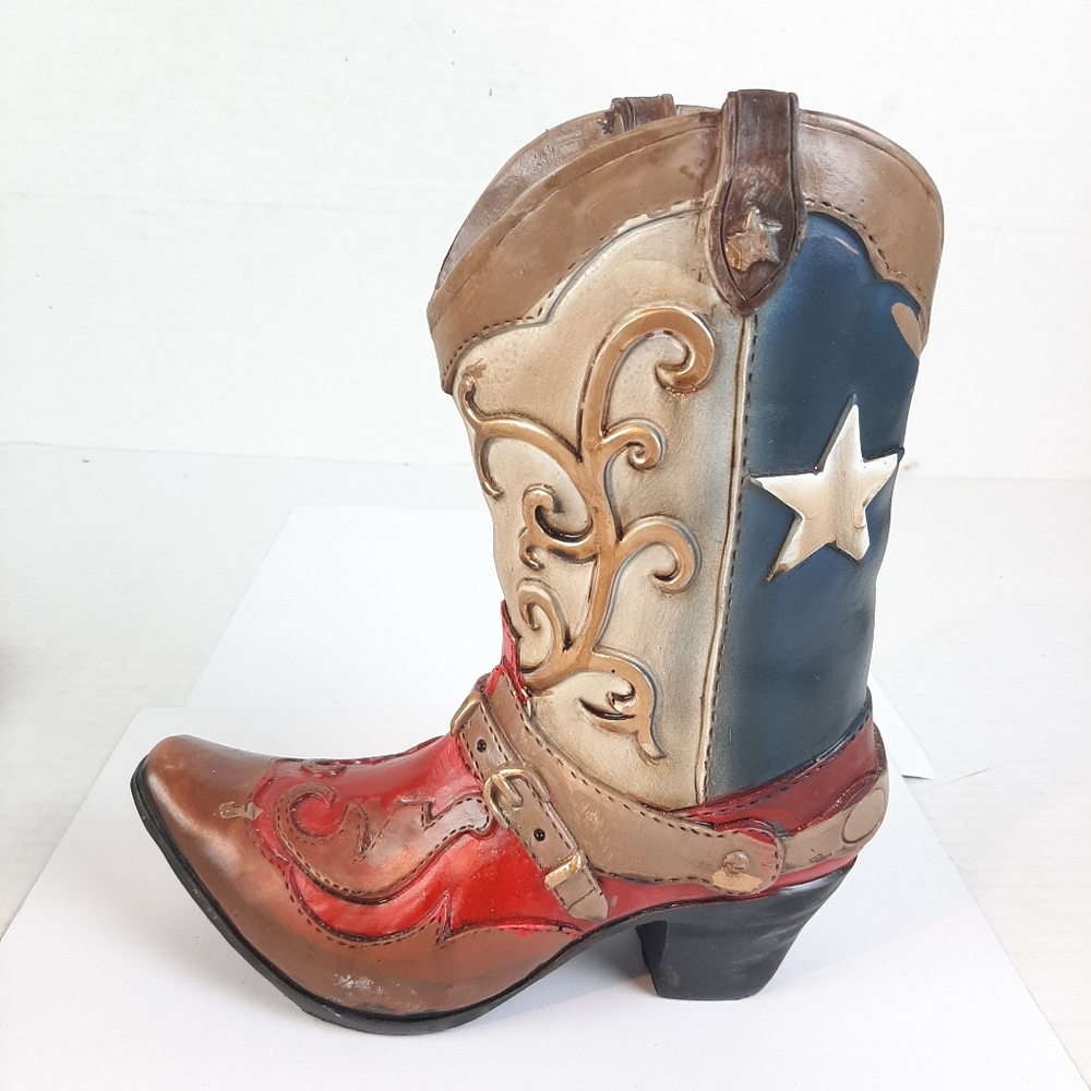 Texas Lone Star cowboy boot 9½" tall resin figurine - Picture 2 of 7
